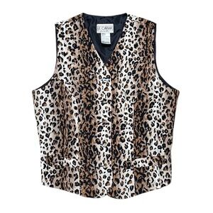 Le Caviar Petite Vintage Animal Print Vest Leopard Silky S Small New